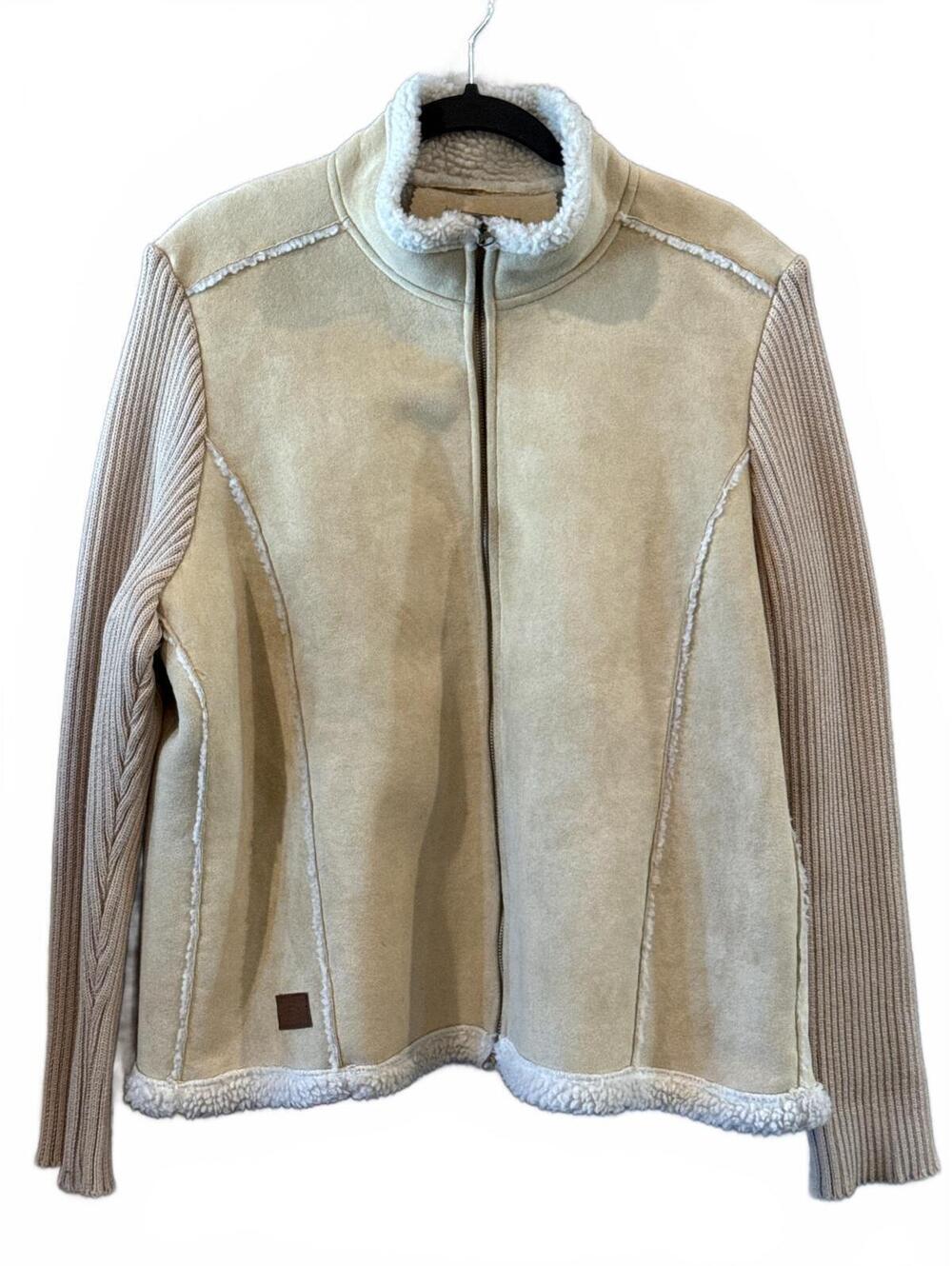 Shaver Lake Casuals Beige Suede and Knit Sleeve Zip-Up Jacket XL